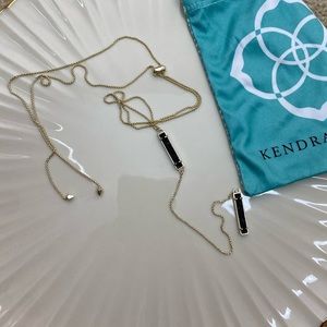 KENDRA SCOTT | Lilly Gold Y bar Necklace Black Druzy stone quartz